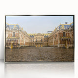 Acrylic print of Versailles scenery in silver frame, featuring muted earth tones, ideal for modern art wall decor.