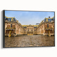 Black and white wall art of the Versailles gardens on framed canvas, ideal for bedroom decor.