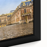 Extra large black wall art of Versailles with colorful, textured details on framed canvas, ideal for living room decor.