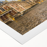 Art deco poster of Versailles with muted gold and teal hues on rolled canvas, suitable for dining room decor.