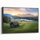Black and white wall art featuring a vintage landscape of Bavaria, printed on framed canvas, ideal for bedroom decor.
