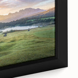 Black wall art featuring a textured, colorful Bavarian landscape on an extra large framed canvas.