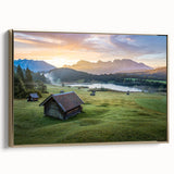 Framed canvas featuring a vintage-style landscape painting of Bavarian scenery, ideal for bedroom wall art.