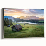 Landscape art painting of Bavarian scenery in vibrant colors on a framed canvas, ideal for living room decor.
