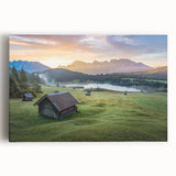 Black and white stretched canvas depicting Bavarian scenery, ideal for kitchen wall art or bedroom ambiance.