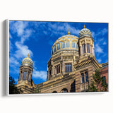 Vintage poster art of Berlin scenery on framed canvas, featuring a black and colorful palette.