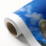 Art Deco style poster of Berlin skyline in pastel shades on rolled canvas.