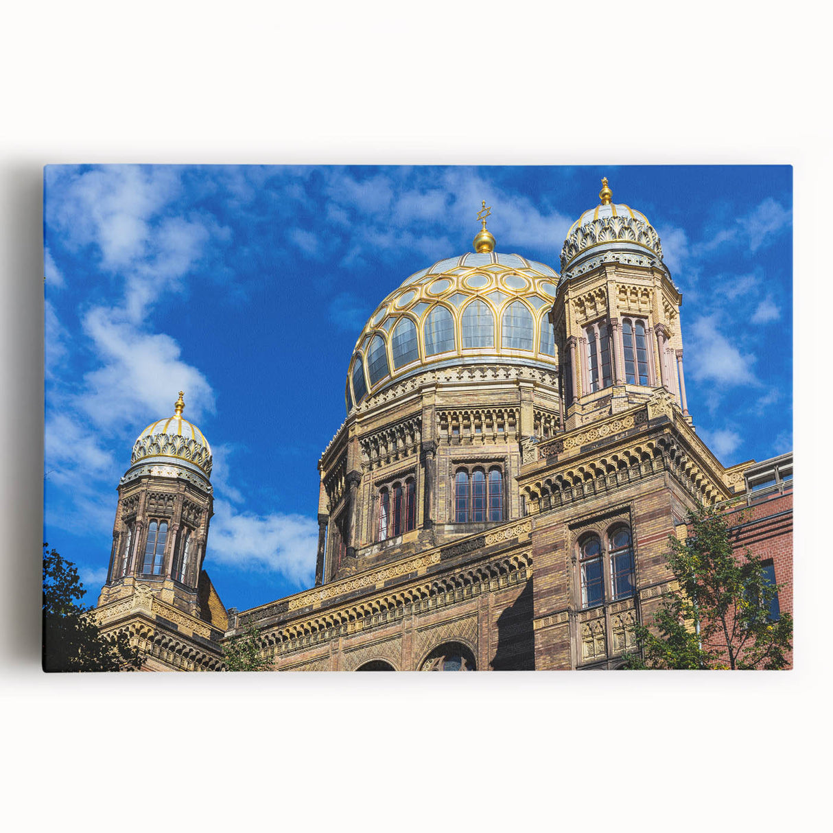 Black and white photo of the Berlin skyline on stretched canvas, ideal for kitchen wall art.