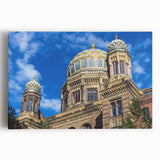 Black and white photo of the Berlin skyline on stretched canvas, ideal for kitchen wall art.