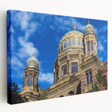 Large canvas print of Berlin cityscape with muted gray and blue tones, ideal for kitchen wall art.