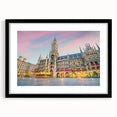 Extra large abstract art print depicting a colorful, textured Munich scenery on a framed black mat.