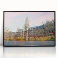 Large abstract wall art depicting Munich's cityscape in muted gray tones on a framed acrylic.