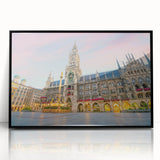 Large abstract wall art depicting Munich's cityscape in muted gray tones on a framed acrylic.