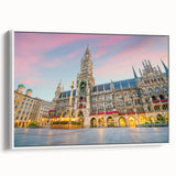 Vintage poster art of Munich with colorful, detailed scenery on extra large framed canvas, ideal for living room decor.