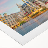 Art deco poster of Munich scenery in muted earth tones on rolled canvas, suitable for dining room wall art.