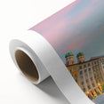 Art deco poster of Munich skyline in pastel shades on rolled canvas, ideal for nursery wall art.