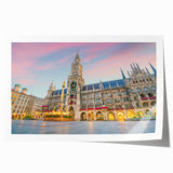 Rolled print of Munich cityscape featuring muted pastel tones, ideal for art wall dining room.
