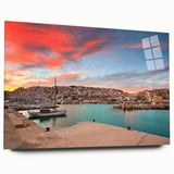 Large abstract depiction of Athens scenery in muted earth tones on acrylic glass, suitable for bedroom or dining room art.