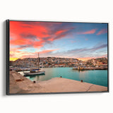 Black and white wall art of Athens landscape on framed canvas, ideal for bedroom decor.