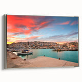 Framed canvas landscape art painting depicting a vintage Athens scene in colorful hues, ideal for living room decor.
