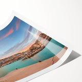 Extra large wall art featuring line art flowers and Athens scenery in muted earth tones on rolled print.