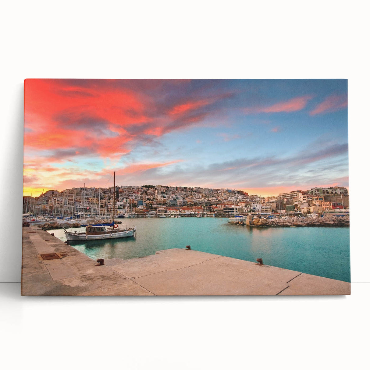Black and white stretched canvas of Athens scenery, ideal for kitchen wall art.