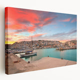 Large art of Athens skyline in muted earth tones on stretched canvas, ideal for kitchen wall art.