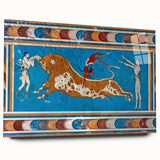 Acrylic print of a serene Crete landscape in soft blue and white tones, ideal for bedroom or dining room art.