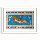 Textured art depicting an abstract landscape of Crete, Greece in muted earth tones on a framed white mat.