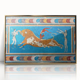 Art deco poster featuring a serene Crete, Greece landscape in muted gold tones on framed acrylic.