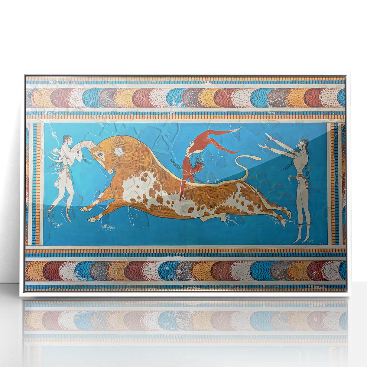 Mid-century modernist art depicting the Crete, Greece landscape in muted earth tones on a framed acrylic print.