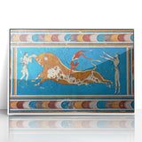 Mid-century modernist art depicting the Crete, Greece landscape in muted earth tones on a framed acrylic print.