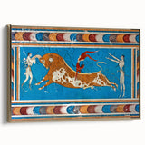 Framed canvas of a vintage-style landscape painting depicting Crete, Greece, in muted gold and black tones.