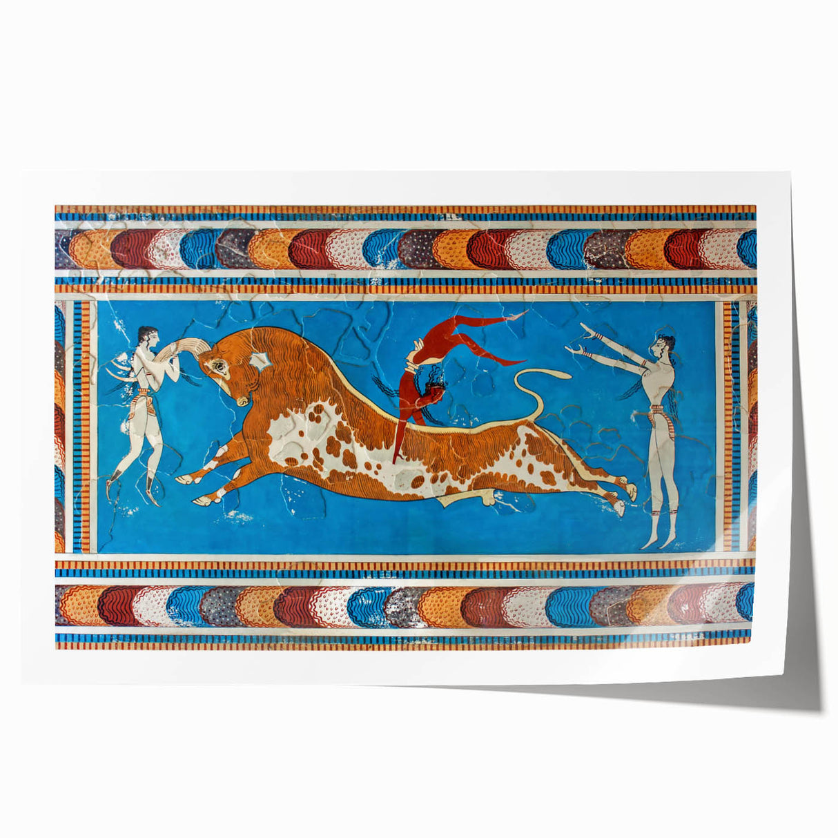 Extra large rolled print of a Crete, Greece landscape with vibrant blue and white tones, ideal for art wall dining room.