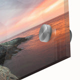 Acrylic print of a large abstract depiction of Rhodes, Greece in muted blue and white tones, suitable for dining room art.