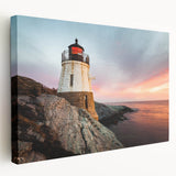 A panoramic view of Rhodes, Greece on stretched canvas, featuring vivid blue and white tones, ideal for kitchen wall art.