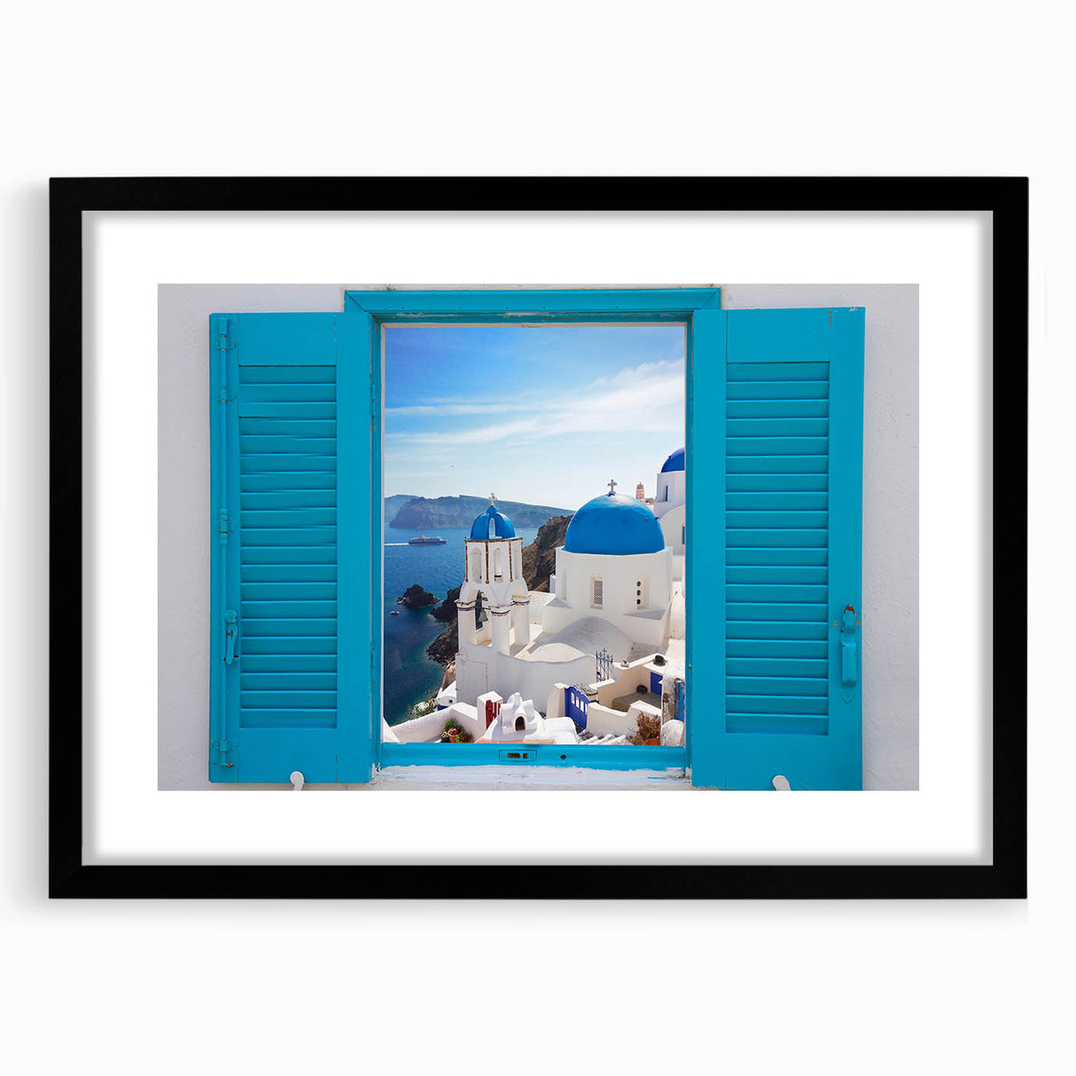Extra large textured art print of a colorful Santorini landscape on canvas, ideal for living room decor.