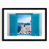 Extra large textured art print of a colorful Santorini landscape on canvas, ideal for living room decor.