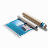 Extra large wall art of Santorini landscape in pastel shades on rolled canvas, ideal for classy bathroom decor.