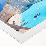 Art deco poster depicting a serene Greek landscape on a rolled canvas, ideal for dining room wall art.