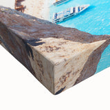 Black and white landscape art painting of a Greek scenery on large stretched canvas, suitable for bedroom wall art.