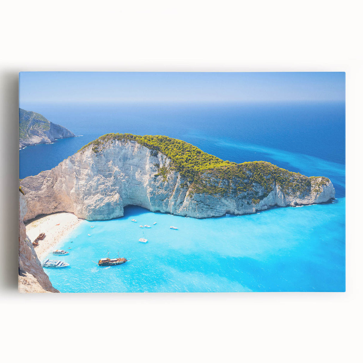Black and white stretched canvas of a serene Greek landscape, ideal for kitchen wall art.