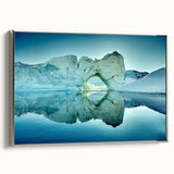 Landscape art painting of Greenland scenery on framed canvas, featuring muted green and blue tones, ideal for office decor.