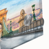 Large abstract wall art depicting a European scenery in muted earth tones on acrylic glass, ideal for dining room ambiance.