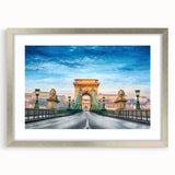 Extra large abstract art print of a textured European scenery in silver frame, ideal for living room decor.