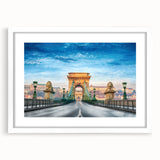 Textured abstract art print of a European scenery in muted earth tones, framed with a white mat, ideal for bedroom art.