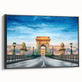 Black and white landscape art painting of a European scenery on framed canvas, ideal for bedroom wall decor.