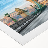 Art deco poster featuring a serene Hungarian landscape in muted earth tones on rolled canvas, suitable for dining room decor.