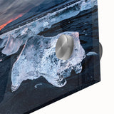 Large abstract wall art featuring muted earth tones of a European Iceland scenery on acrylic glass.