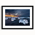 Extra large abstract art print of a colorful Icelandic landscape on a textured canvas, framed in black.